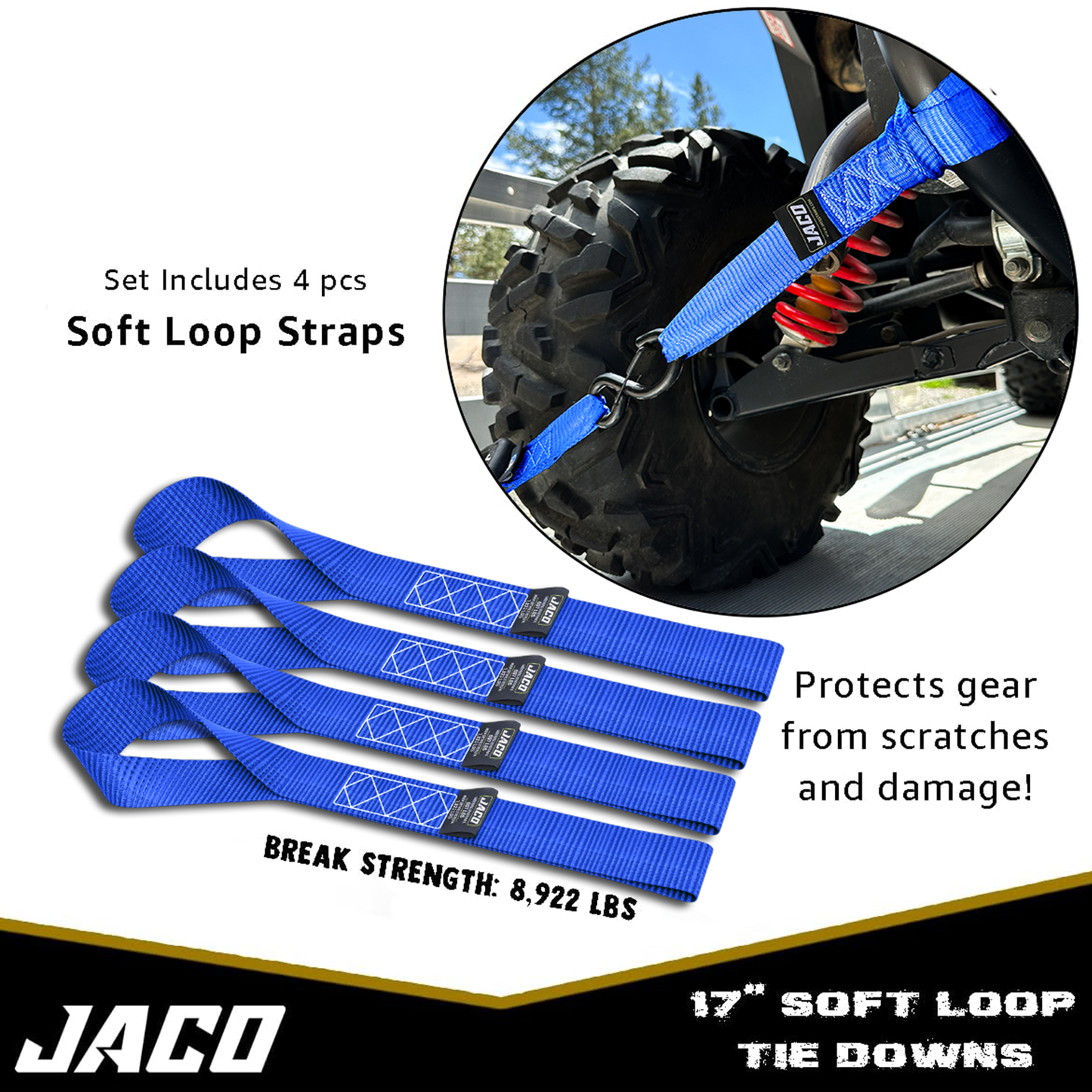 Jaco Tie Down Ratchet Straps with Soft Loops (1.6 in x 8 ft) - Heavy Duty Set | AAR Certified Break Strength (5,208 lbs)
