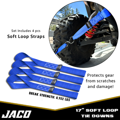 Jaco Tie Down Ratchet Straps with Soft Loops (1.6 in x 8 ft) - Heavy Duty Set | AAR Certified Break Strength (5,208 lbs)