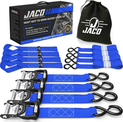 Jaco Tie Down Ratchet Straps with Soft Loops (1.6 in x 8 ft) - Heavy Duty Set | AAR Certified Break Strength (5,208 lbs)