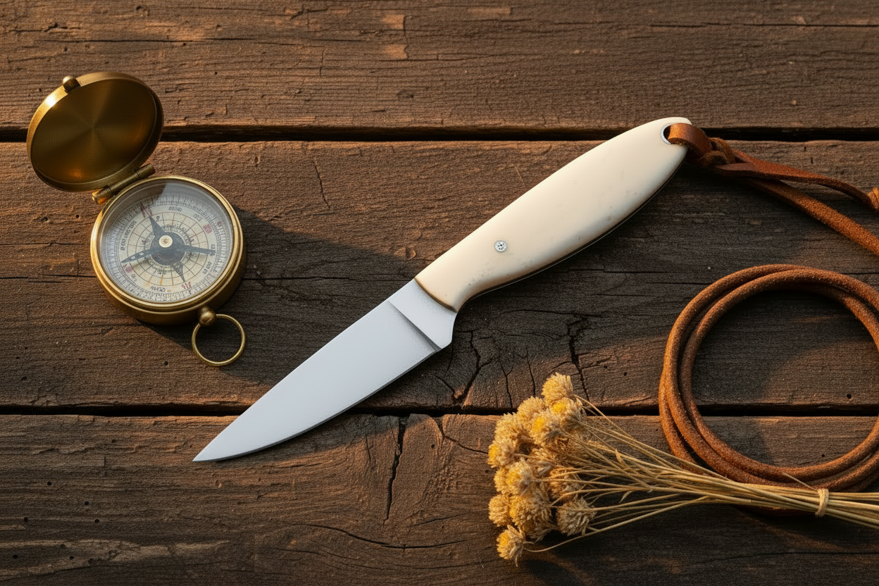 Shepherd Knife – D2 Steel Blade & Natural Bone Handle with Leather Sheath | 6.25"