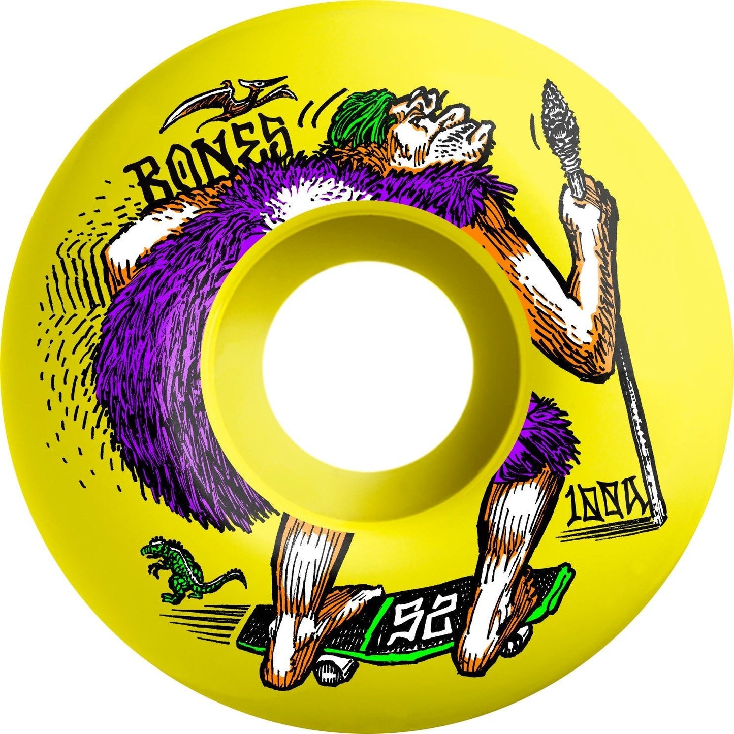 Bones OG Formula NEONderthal V4 Wide 52mm 100a Wheels - Yellow (Set of 4) - Angler's Pro Tackle & Outdoors