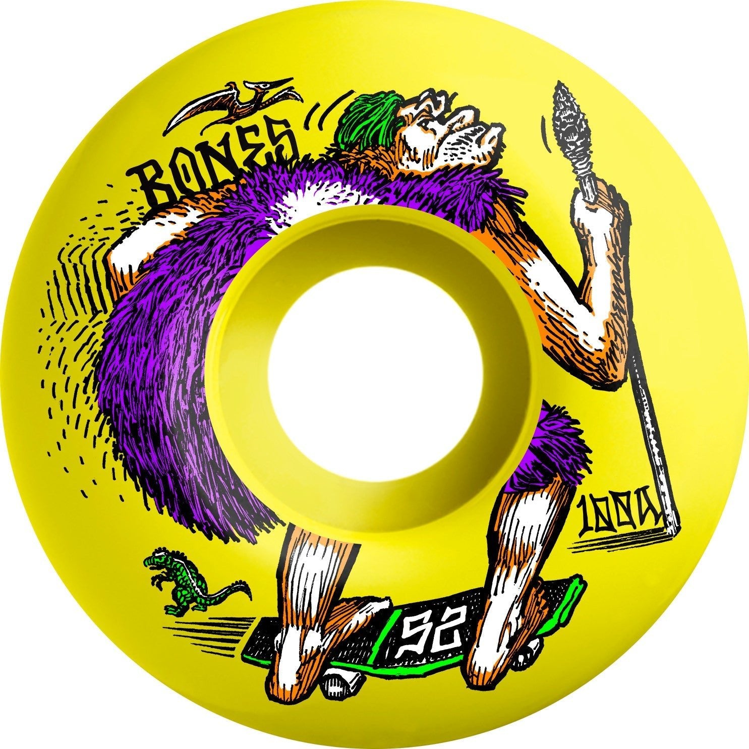 Bones OG Formula NEONderthal V4 Wide 52mm 100a Wheels - Yellow (Set of 4) - Angler's Pro Tackle & Outdoors