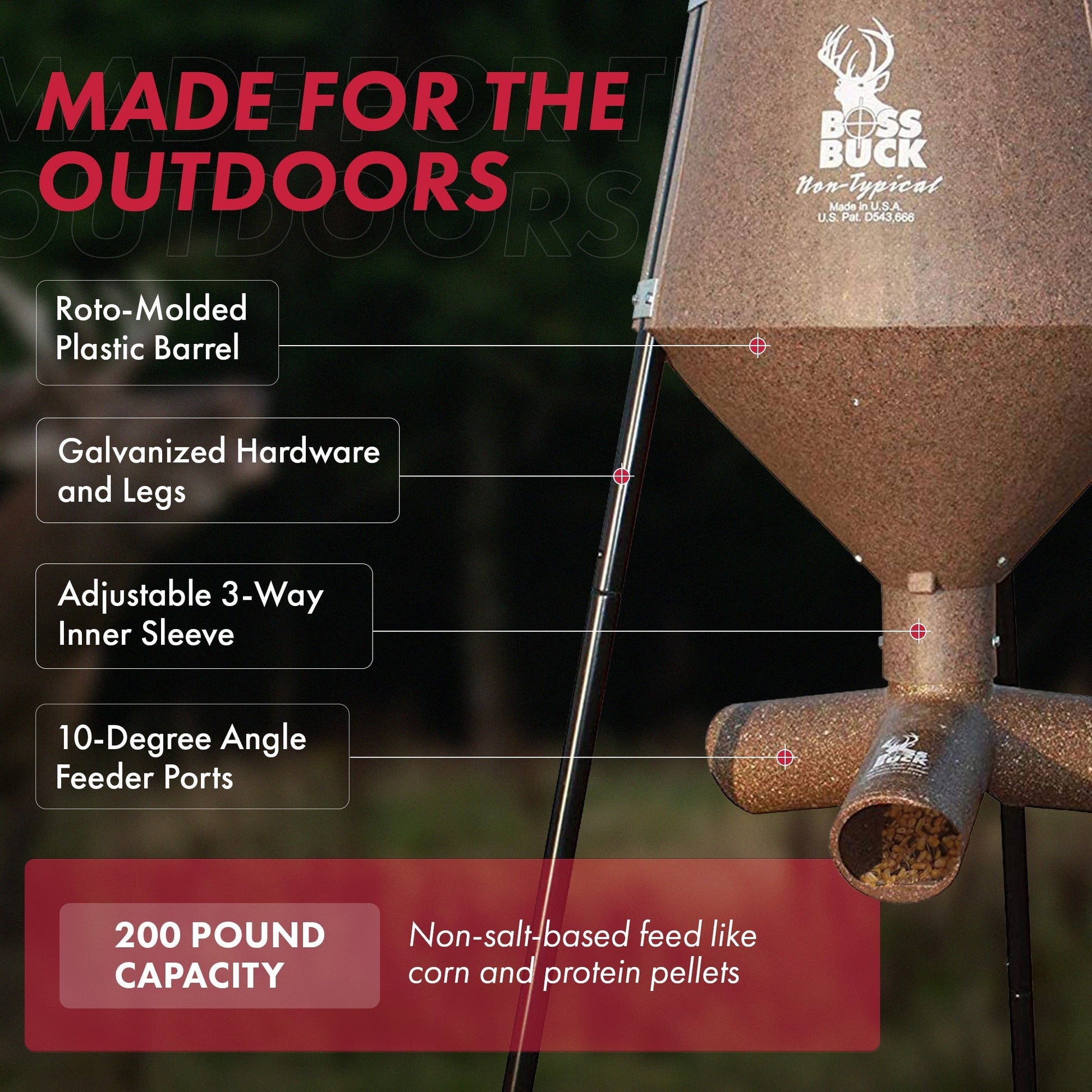 Boss Buck 200 Pound Gravity Fed Tripod Game Deer Corn and Protein Pellet Feeder - Angler's Pro Tackle & Outdoors