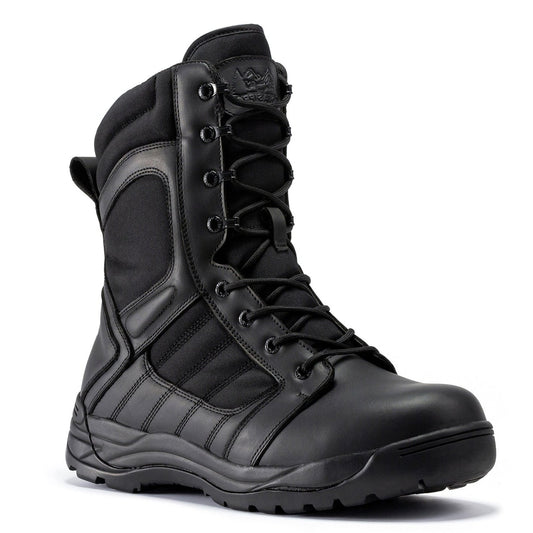 RockRooster Botas Pro Black Men's 8 inch Side Zipper Rubber Sole Tactical Boots BMP110BK