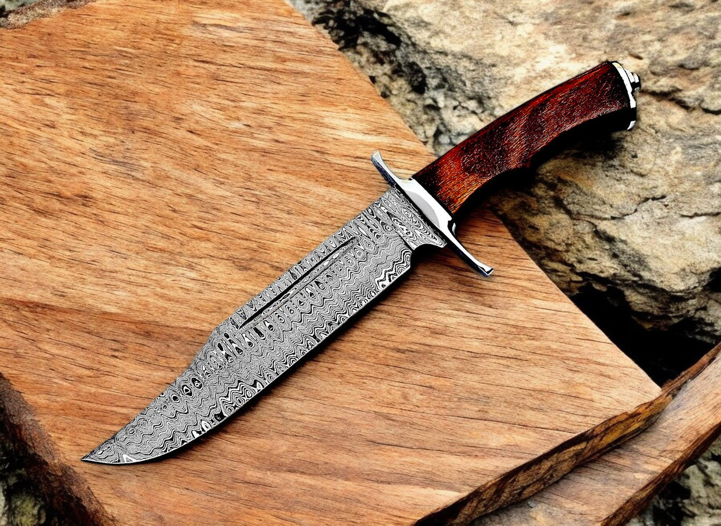 KBS Knives Custom Collins & Co. Bowie Knife - Damascus Steel Blade