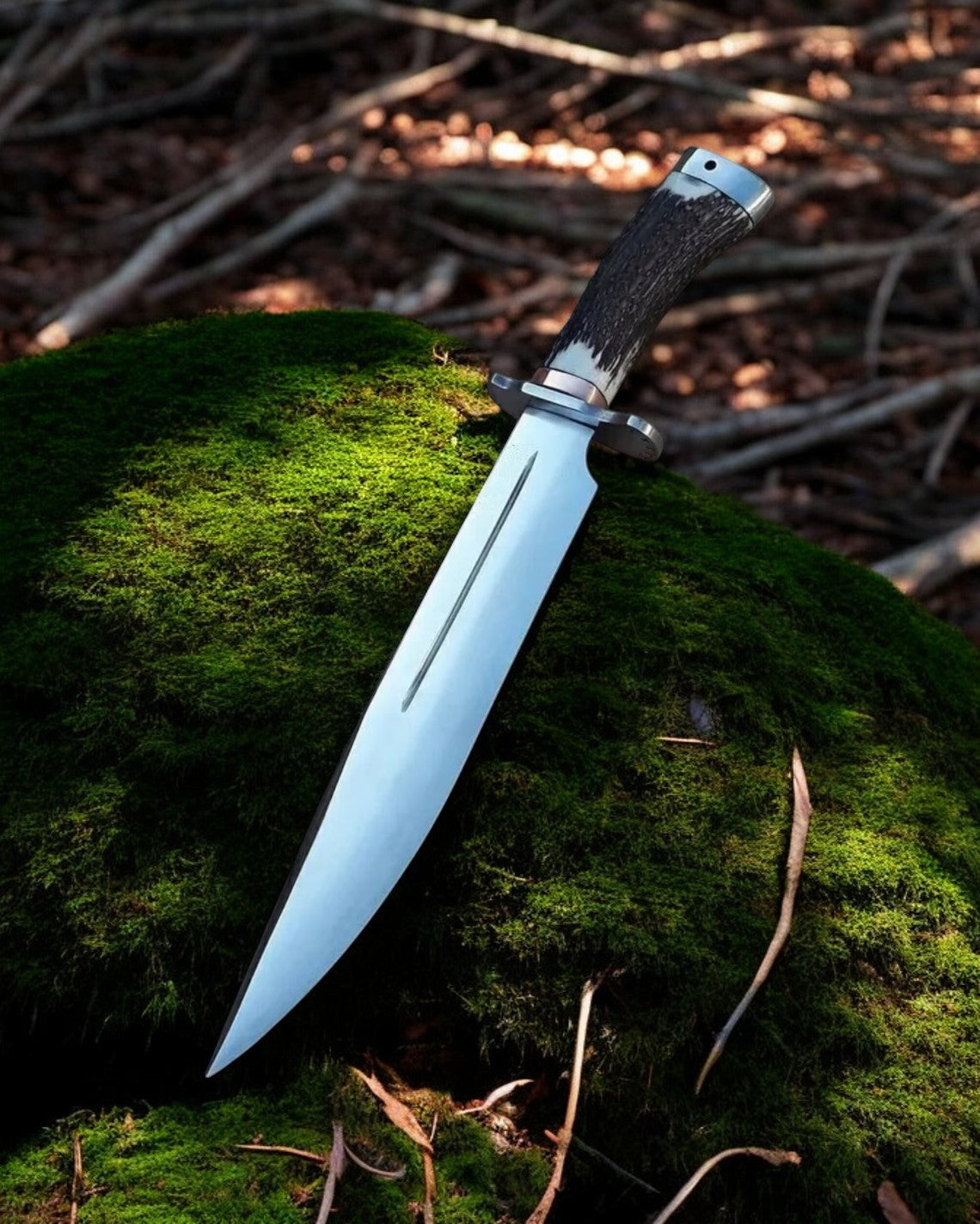 KBS Knives 18 inch Bowie Knife With Sheath – D2 Steel Blade & Stag Horn Handle