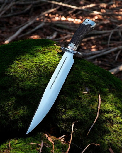 KBS Knives 18 inch Bowie Knife With Sheath – D2 Steel Blade & Stag Horn Handle