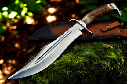 KBS Knives Bowie Knife With Antler Handles – 14" D2 Steel Blade With Blood Groove & Antler Handle