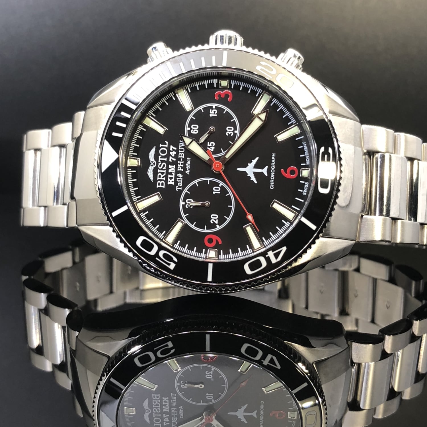 Bristol Aviator Watches 747 Tribute - Stainless Steel, Black Dial - Angler's Pro Tackle & Outdoors