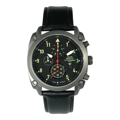 Bristol Aviator Watches A - 10 Thunderbolt Tribute - Gunmetal Finish, Leather Band - Angler's Pro Tackle & Outdoors