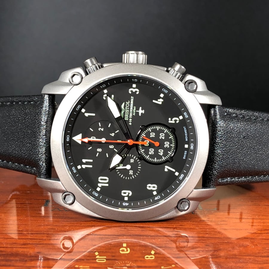 Bristol Aviator Watches A - 10 Thunderbolt Tribute - Gunmetal Finish, Leather Band - Angler's Pro Tackle & Outdoors