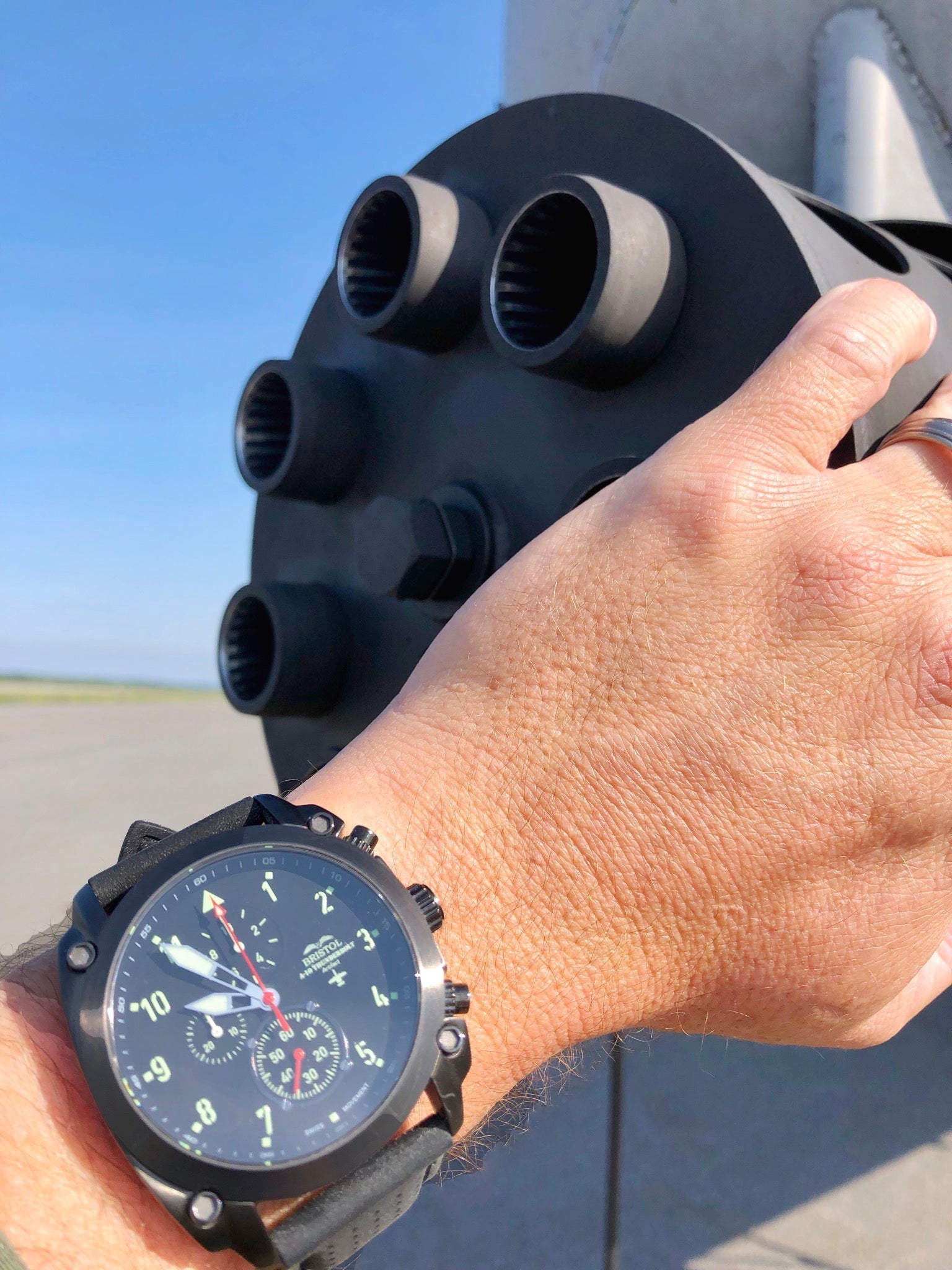 Bristol Aviator Watches A - 10 Thunderbolt Tribute - Gunmetal Finish, Leather Band - Angler's Pro Tackle & Outdoors