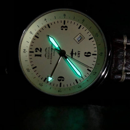 Bristol Aviator Watches B - 17 Tribute - Polished Finish, Beige Dial, Stainless Steel, Brown Leather Band with Stitching - Angler's Pro Tackle & Outdoors