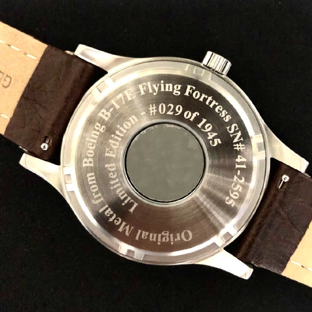 Bristol Aviator Watches B - 17 Tribute - Polished Finish, Beige Dial, Stainless Steel, Brown Leather Band with Stitching - Angler's Pro Tackle & Outdoors