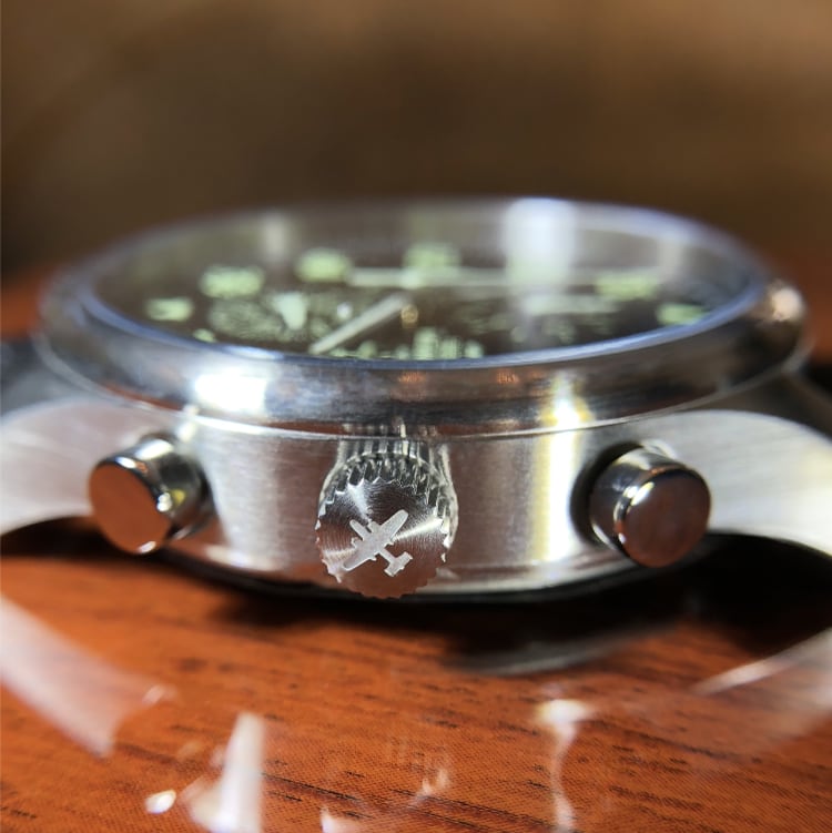 Bristol Aviator Watches B - 25 Mitchell Tribute - Stainless Steel, Brush Finish, Black Dial, Brown Leather Stitched Band - Angler's Pro Tackle & Outdoors