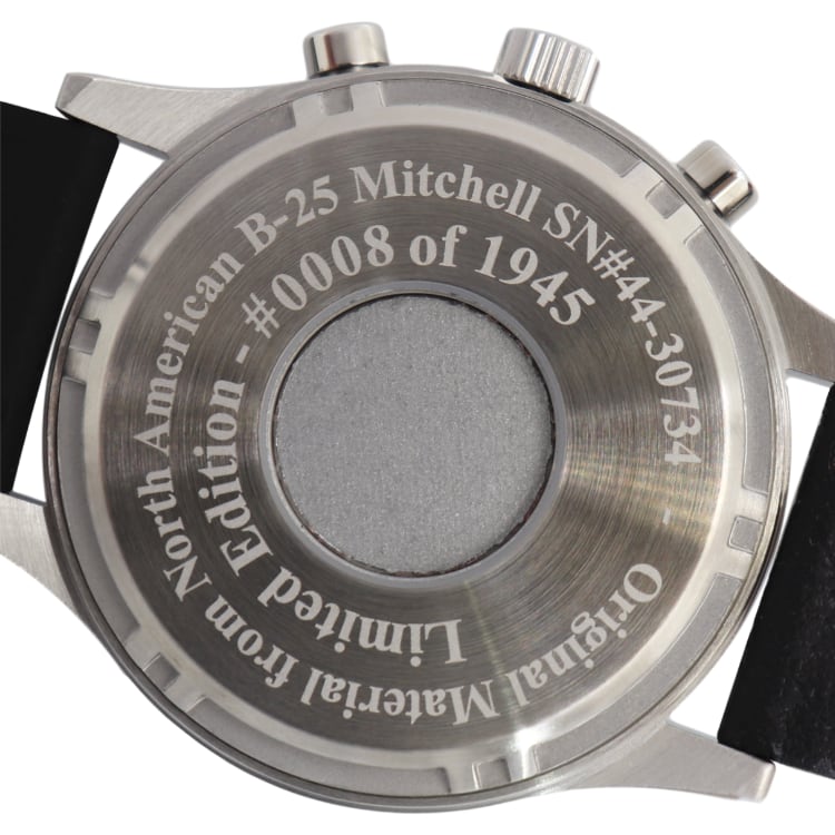 Bristol Aviator Watches B - 25 Mitchell Tribute - Stainless Steel, Brush Finish, Black Dial, Brown Leather Stitched Band - Angler's Pro Tackle & Outdoors