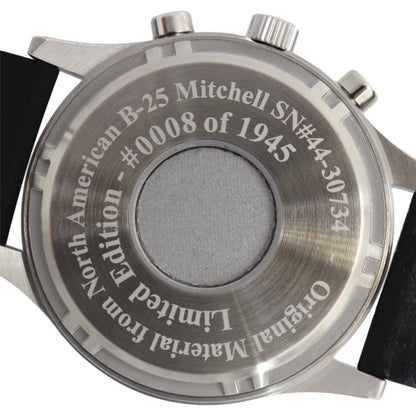 Bristol Aviator Watches B - 25 Mitchell Tribute - Stainless Steel, Brush Finish, Black Dial, Brown Leather Stitched Band - Angler's Pro Tackle & Outdoors