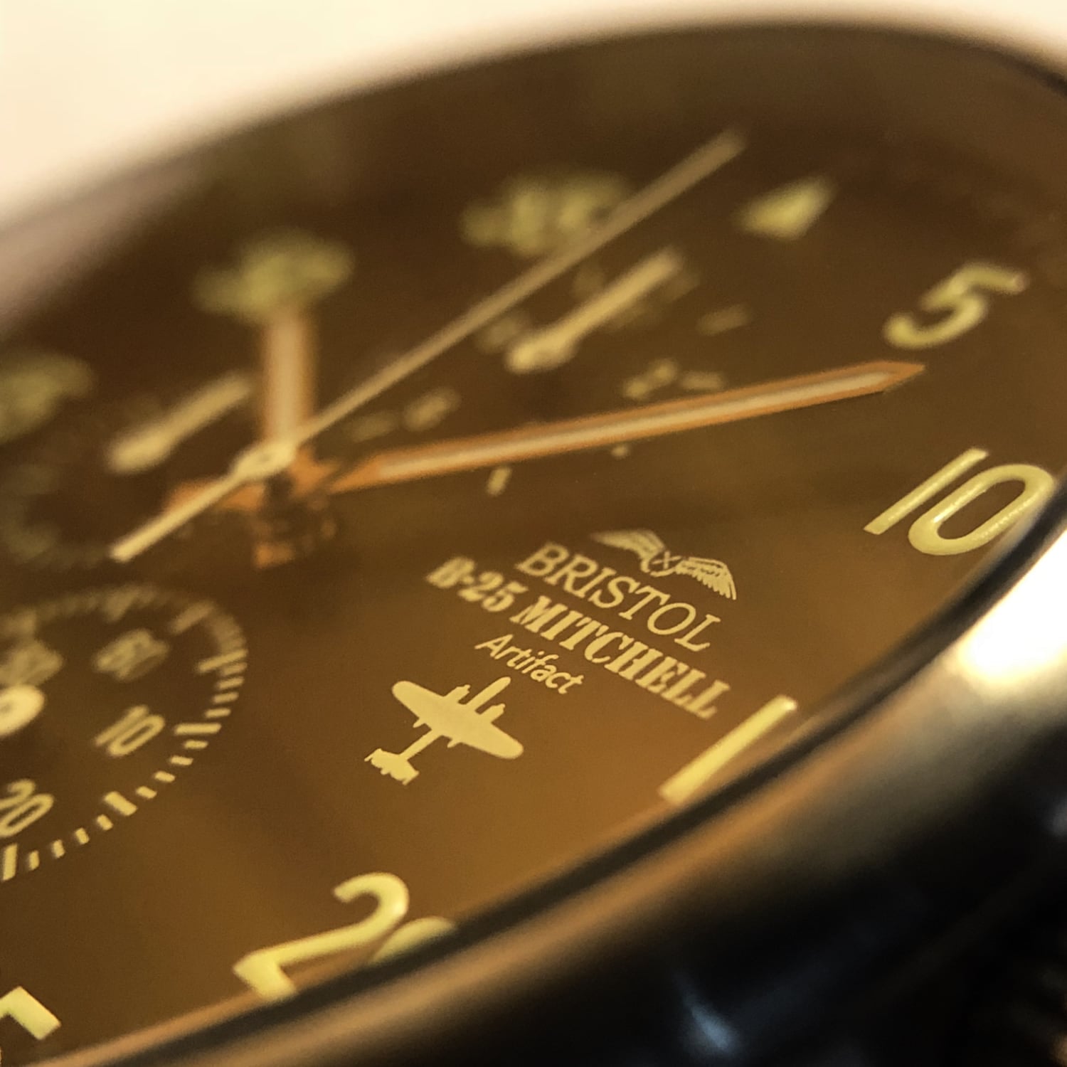 Bristol Aviator Watches B - 25 Mitchell Tribute - Stainless Steel, Brush Finish, Black Dial, Brown Leather Stitched Band - Angler's Pro Tackle & Outdoors