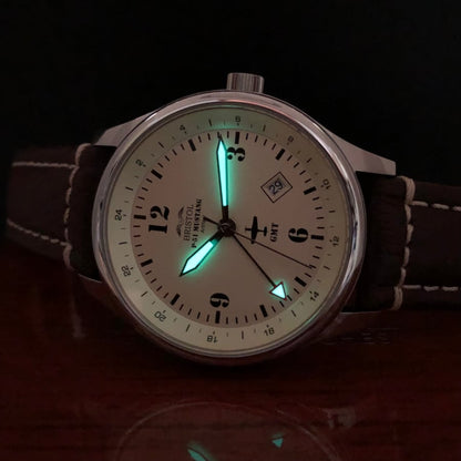 Bristol Aviator Watches P - 51 Mustang Tribute - Polished Finish, Beige Dial, Brown Leather Band - Angler's Pro Tackle & Outdoors