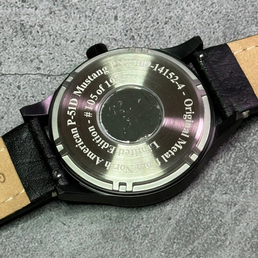 Bristol Aviator Watches P - 51 Mustang Tribute - Stainless Steel, Black Finish, Black Leather Band - Angler's Pro Tackle & Outdoors