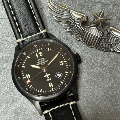 Bristol Aviator Watches P - 51 Mustang Tribute - Stainless Steel, Black Finish, Black Leather Band - Angler's Pro Tackle & Outdoors