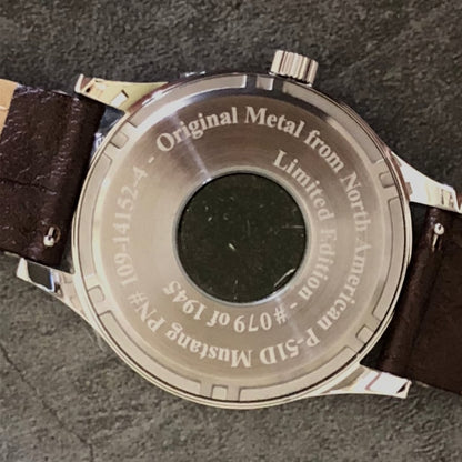 Bristol Aviator Watches P - 51 Mustang Tribute - Stainless Steel, Brush Finish, Brown Leather Band - Angler's Pro Tackle & Outdoors