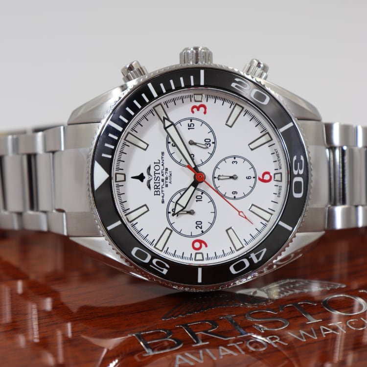 Bristol Aviator Watches Space Shuttle Atlantis Tribute - Stainless Steel, White Dial - Angler's Pro Tackle & Outdoors