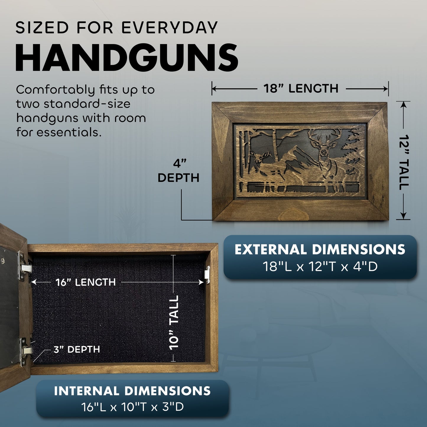 Bellewood Designs - Buck and Doe in The Woods Gun Concealment Furniture - Handcrafted Hidden Gun Storage Wall Decor - Hidden Gun Shelf with Magnetic Lock for Quick Access