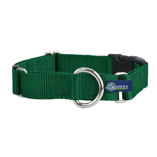 2 Hounds Design 5/8″ and 1″ Kelly Green Nylon Buckle Martingale Dog Collar