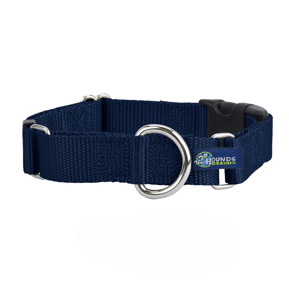 2 Hounds Design 5/8″ and 1″ Navy Blue Nylon Buckle Martingale Dog Collar