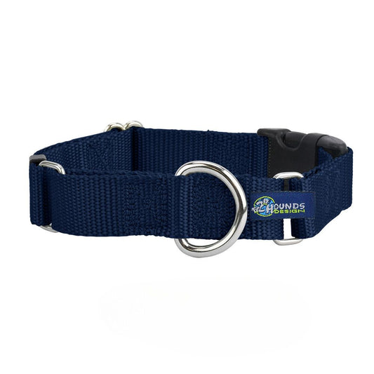 2 Hounds Design 5/8″ and 1″ Navy Blue Nylon Buckle Martingale Dog Collar