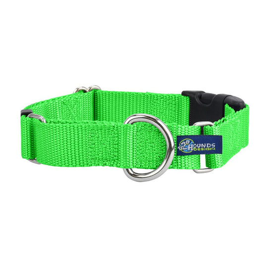 2 Hounds Design 5/8″ and 1″ Neon Green Nylon Buckle Martingale Dog Collar