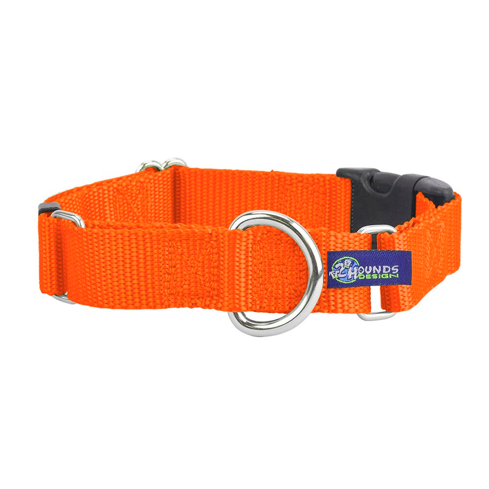 2 Hounds Design 5/8″ and 1″ Neon Orange Nylon Buckle Martingale Dog Collar