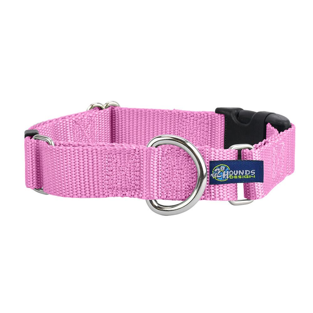 2 Hounds Design 5/8″ and 1″ Rose Pink Nylon Buckle Martingale Dog Collar