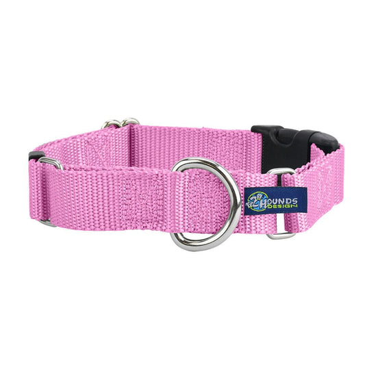2 Hounds Design 5/8″ and 1″ Rose Pink Nylon Buckle Martingale Dog Collar