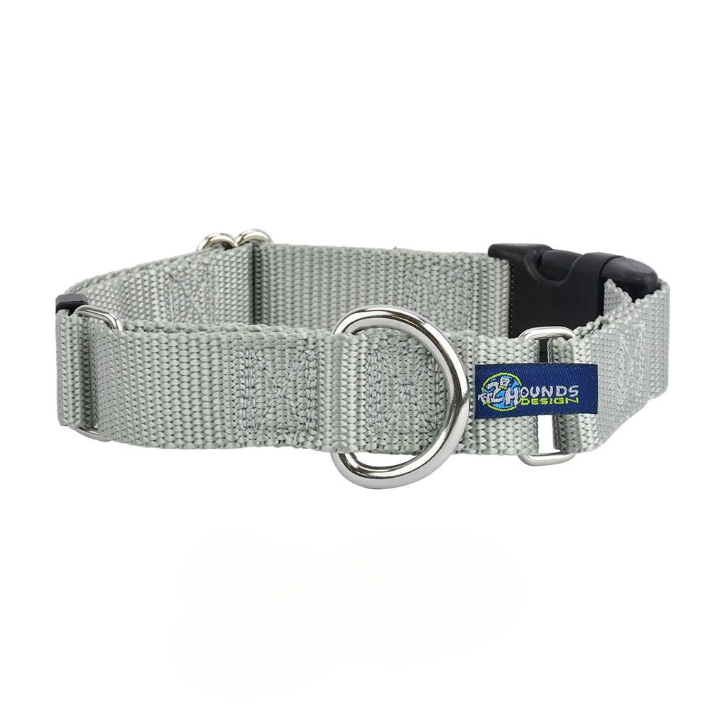 2 Hounds Design 5/8″ and 1″ Silver Nylon Buckle Martingale Dog Collar
