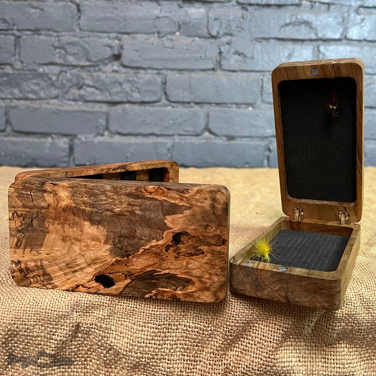 Wayward Trading Post Fly Box Maple Burl Clam Shell - Handcrafted & Made in USA