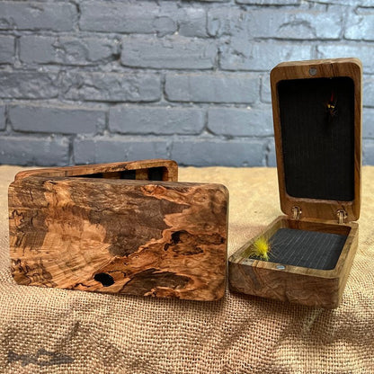 Wayward Trading Post Fly Box Maple Burl Clam Shell - Handcrafted & Made in USA