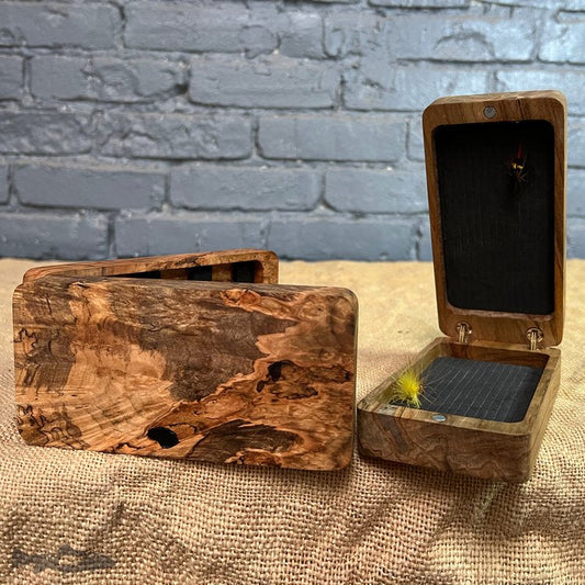 Wayward Trading Post Fly Box Maple Burl Clam Shell - Handcrafted & Made in USA