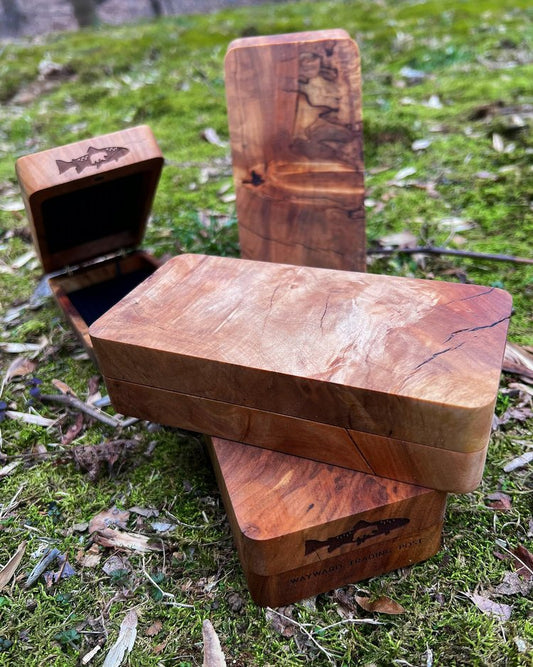 Wayward Trading Post Fly Box Maple Burl Clam Shell - Handcrafted & Made in USA