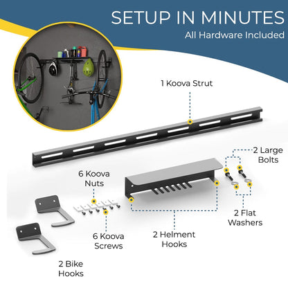 Koova - Wall Mounted Bike Rack for 2 Bikes with Storage Shelf