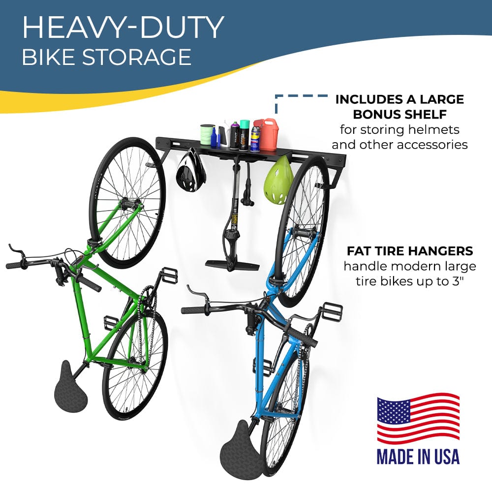 Koova - Wall Mounted Bike Rack for 2 Bikes with Storage Shelf