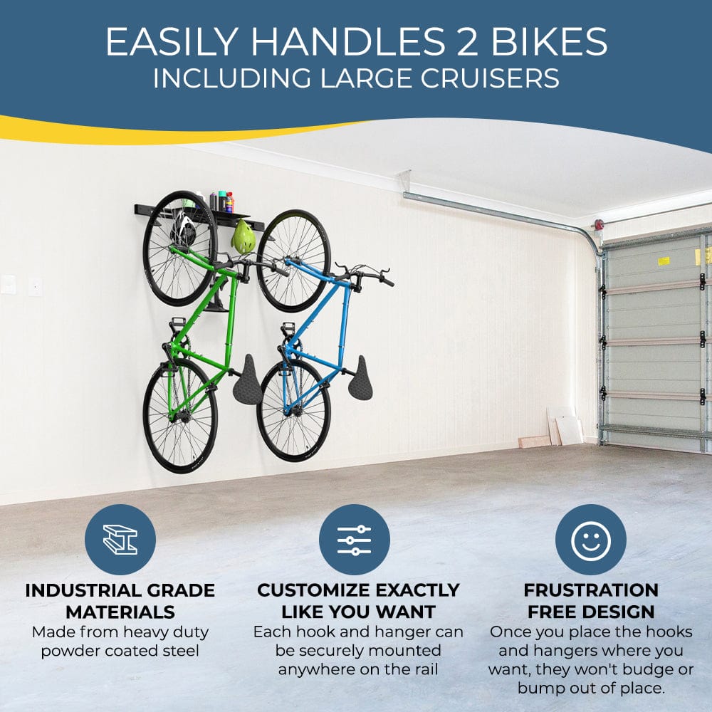 Koova - Wall Mounted Bike Rack for 2 Bikes with Storage Shelf