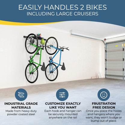 Koova - Wall Mounted Bike Rack for 2 Bikes with Storage Shelf