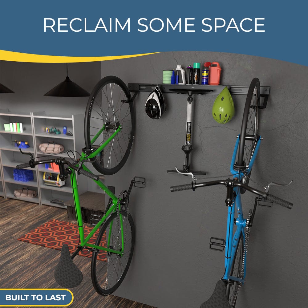 Koova - Wall Mounted Bike Rack for 2 Bikes with Storage Shelf