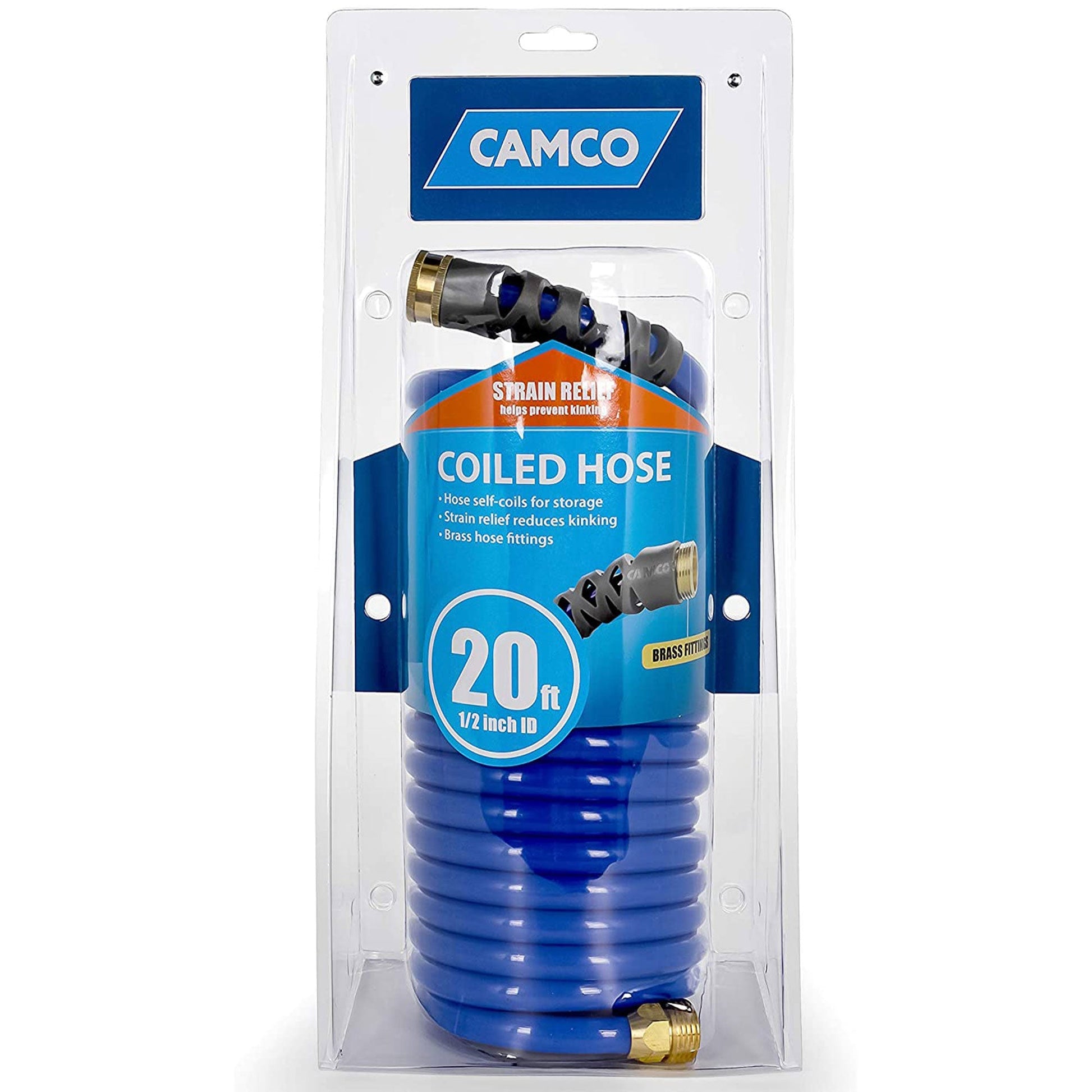 Camco 20 Foot Marine & Gardening Self Coiling Water Hose with Brass Fittings - Angler's Pro Tackle & Outdoors