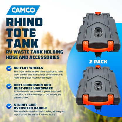 Camco 39006 Rhino Portable 36 Gal RV Waste Tank w/ Hose & Accessories (2 Pack) - Angler's Pro Tackle & Outdoors