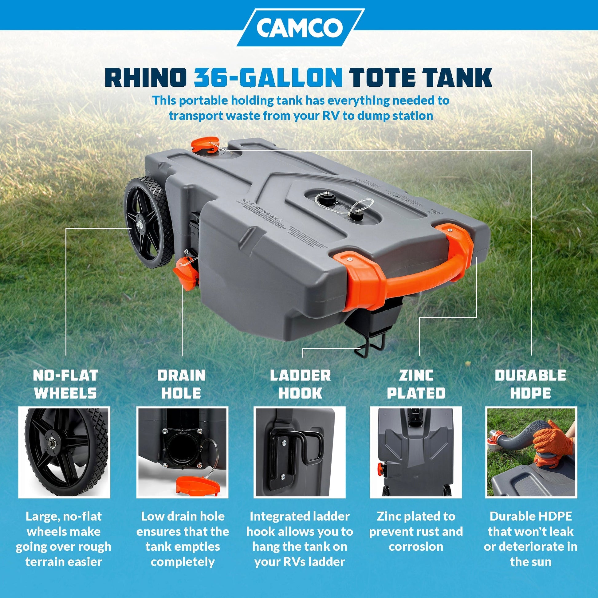 Camco 39006 Rhino Portable 36 Gallon RV Waste Tank Holding Hose and Accessories - Angler's Pro Tackle & Outdoors