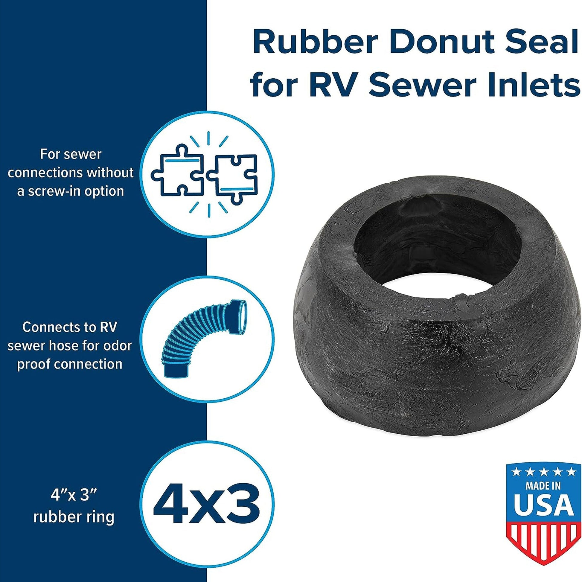 Camco 39312 4 x 3 Inch RV Sewer Hose Rubber Donut Seal for Sewer Inlets, Black - Angler's Pro Tackle & Outdoors