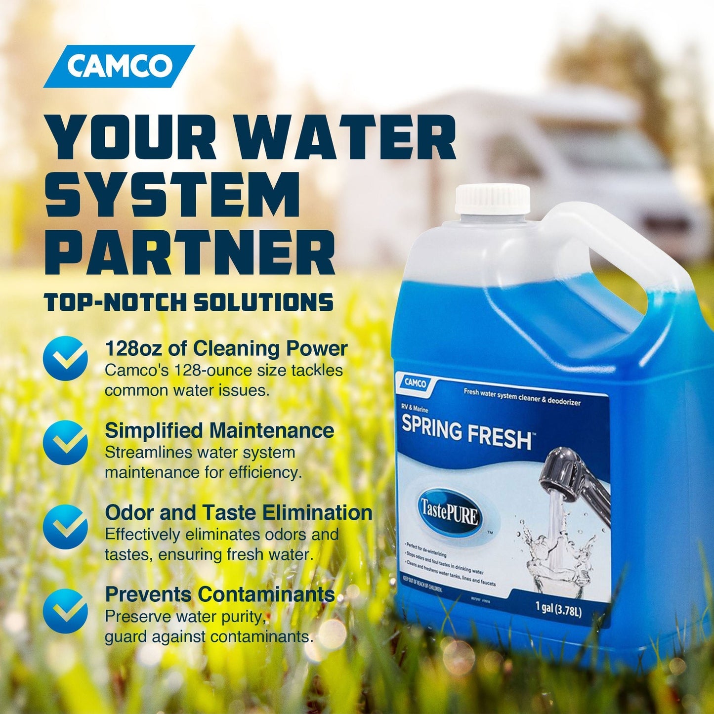 Camco 40207 TastePURE Spring Fresh 128 oz RV Water System Cleaner and Deodorizer - Angler's Pro Tackle & Outdoors